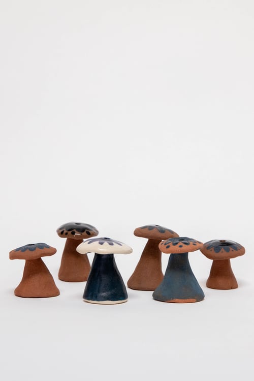 Image of Indigo Mushroom Birthday Candle Holders - Floral Cap