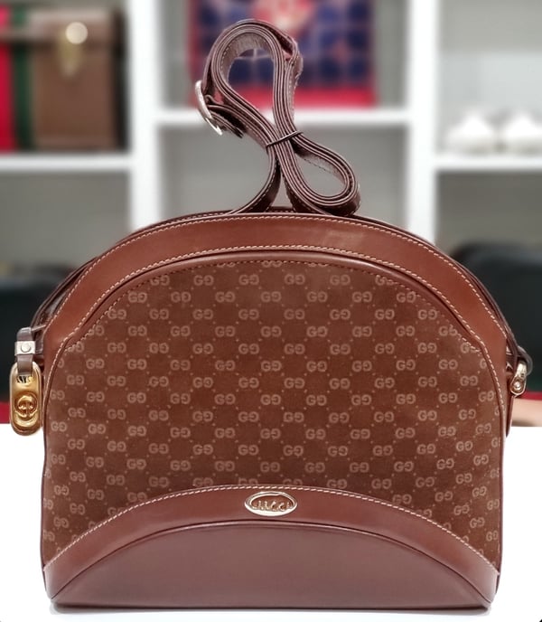 Image of Vtg. Gucci Brown Leather/Suede Mini Mono Shoulder Bag 
