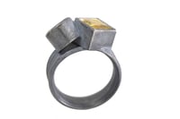 Image 3 of Round and square rutile quartz Silver Strata ring in oxidized silver