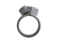 Image 2 of Round and square rutile quartz Silver Strata ring in oxidized silver