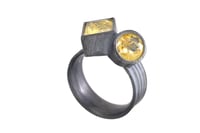 Image 1 of Round and square rutile quartz Silver Strata ring in oxidized silver