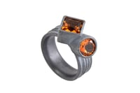 Image 1 of Silver Strata ring with a round and square orange citrine, set in oxidized silver.