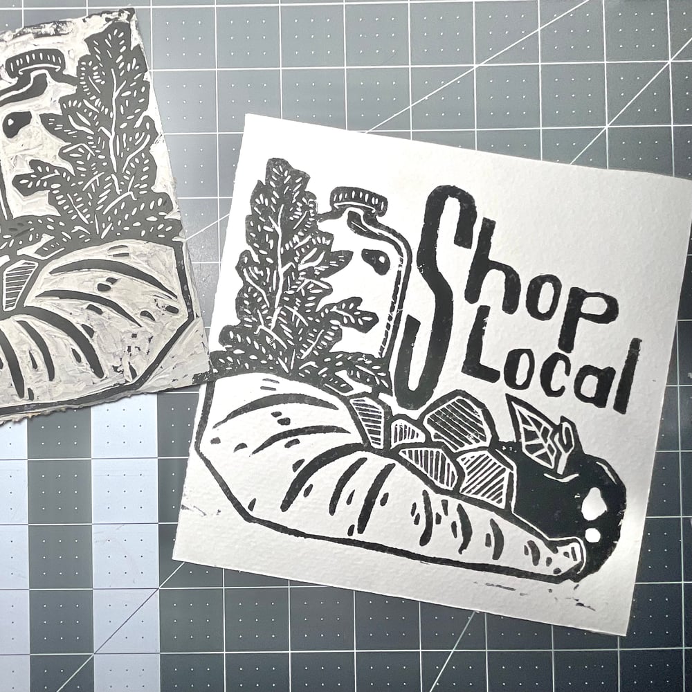 Image of ‘Shop Local’ Linocut Print
