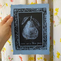 Image 2 of Rare as a Blue Pear Linocut on Handmade Paper