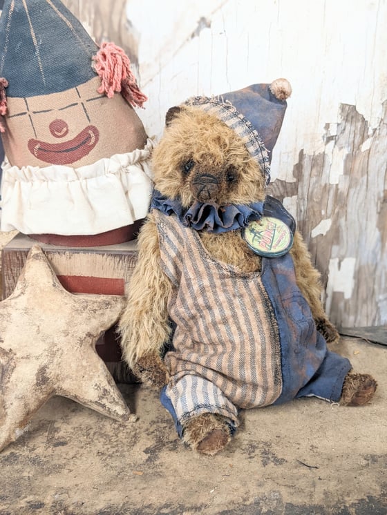 Image of PUNCH - 9" Vintage Mohair Carnival Teddy Bear w/ aged romper outfit by Whendi's Bears