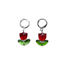 red glass clear leaf tulip earrings