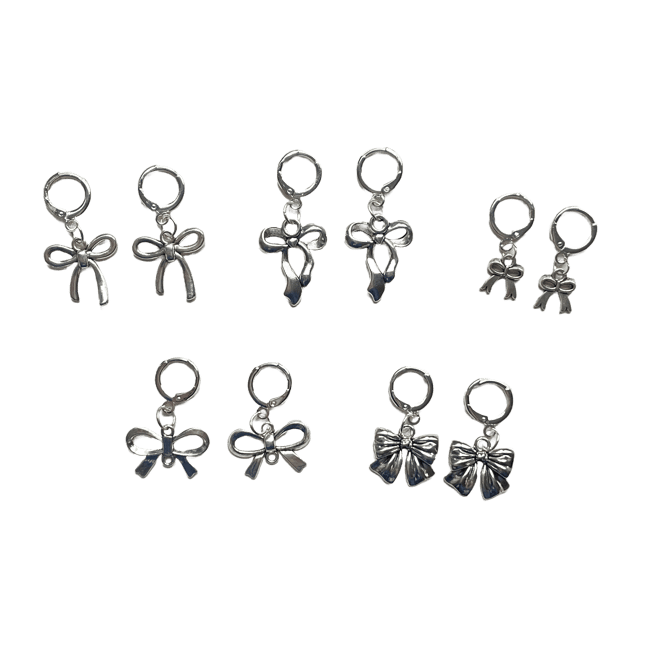 silver bow silver huggie earrings