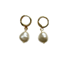 glass pearl nugget huggie hoop earrings