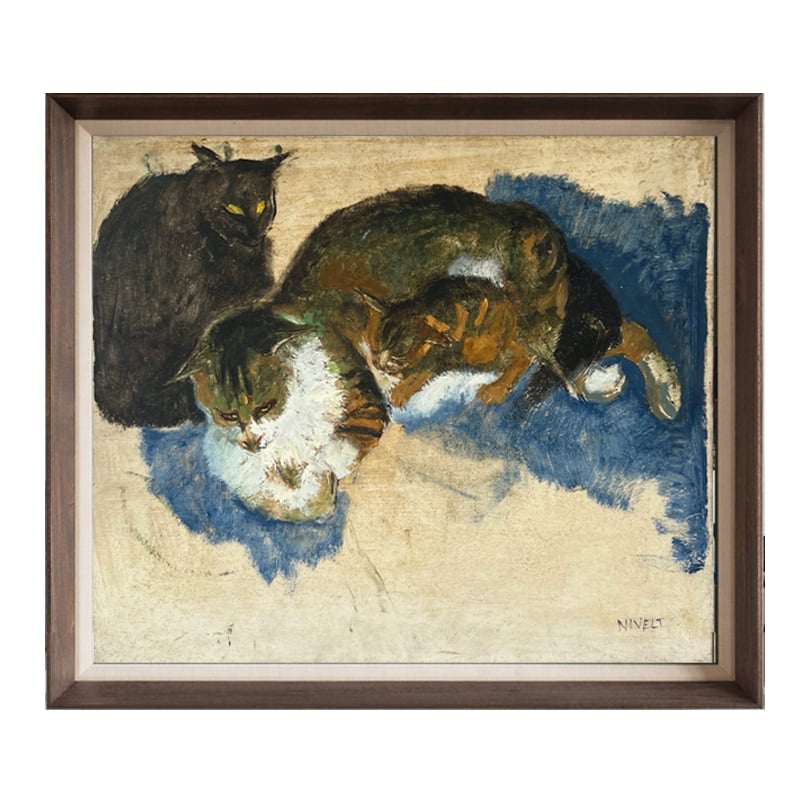 Image of Early 20thC Painting, 'Cats and Kitten.'