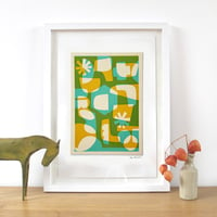 Image 2 of Mustard Aqua Abstract Fabric Print