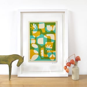 Image of Mustard Aqua Abstract Fabric Print