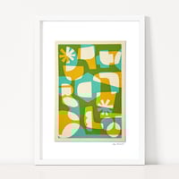 Image 2 of Mustard Aqua Abstract Fabric Print