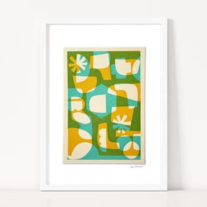 Image of Mustard Aqua Abstract Fabric Print