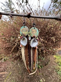 Image 2 of Moon  and Druzy Crystal  earrings . Shamanic series