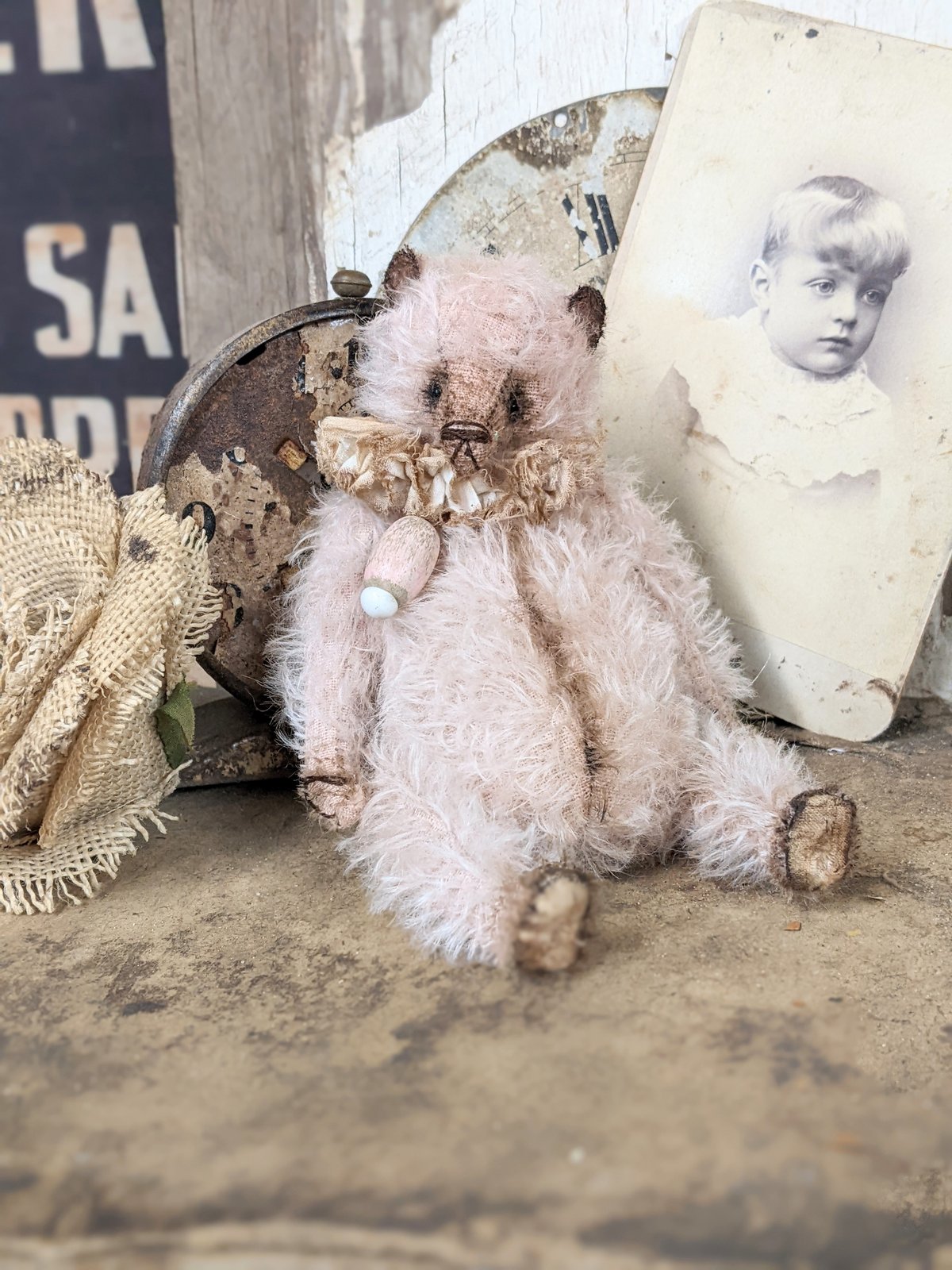 7 Vintage Shabby style PINK VINTAGE SPARSE MOHAIR fat Teddy bear by whendi s bears. Whendi s Bears