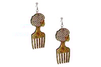 Image 2 of Brown Glitter Afro Hair Pick Earrings