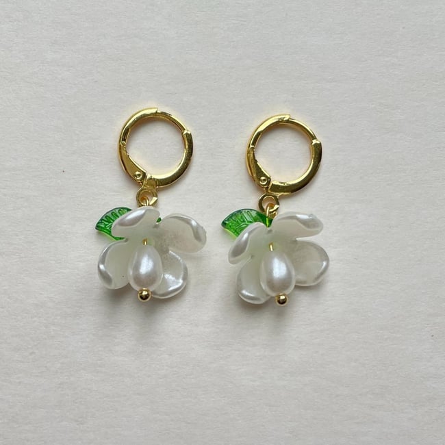 jasmine flower huggie hoop earrings