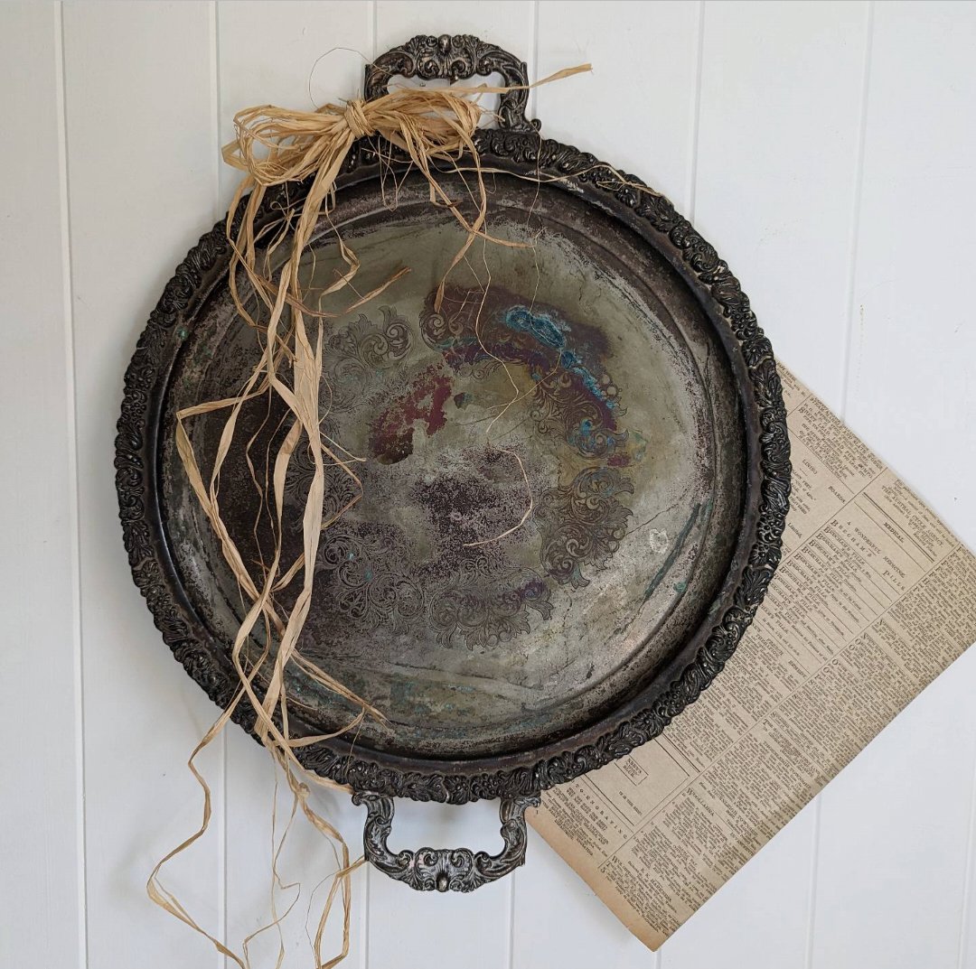 Image of Antique silver plate handle tray