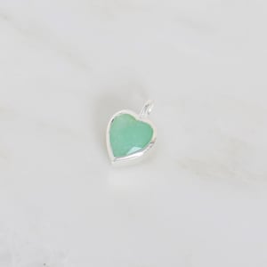 Image of Chrysoprase heart shape diamond cut silver necklace
