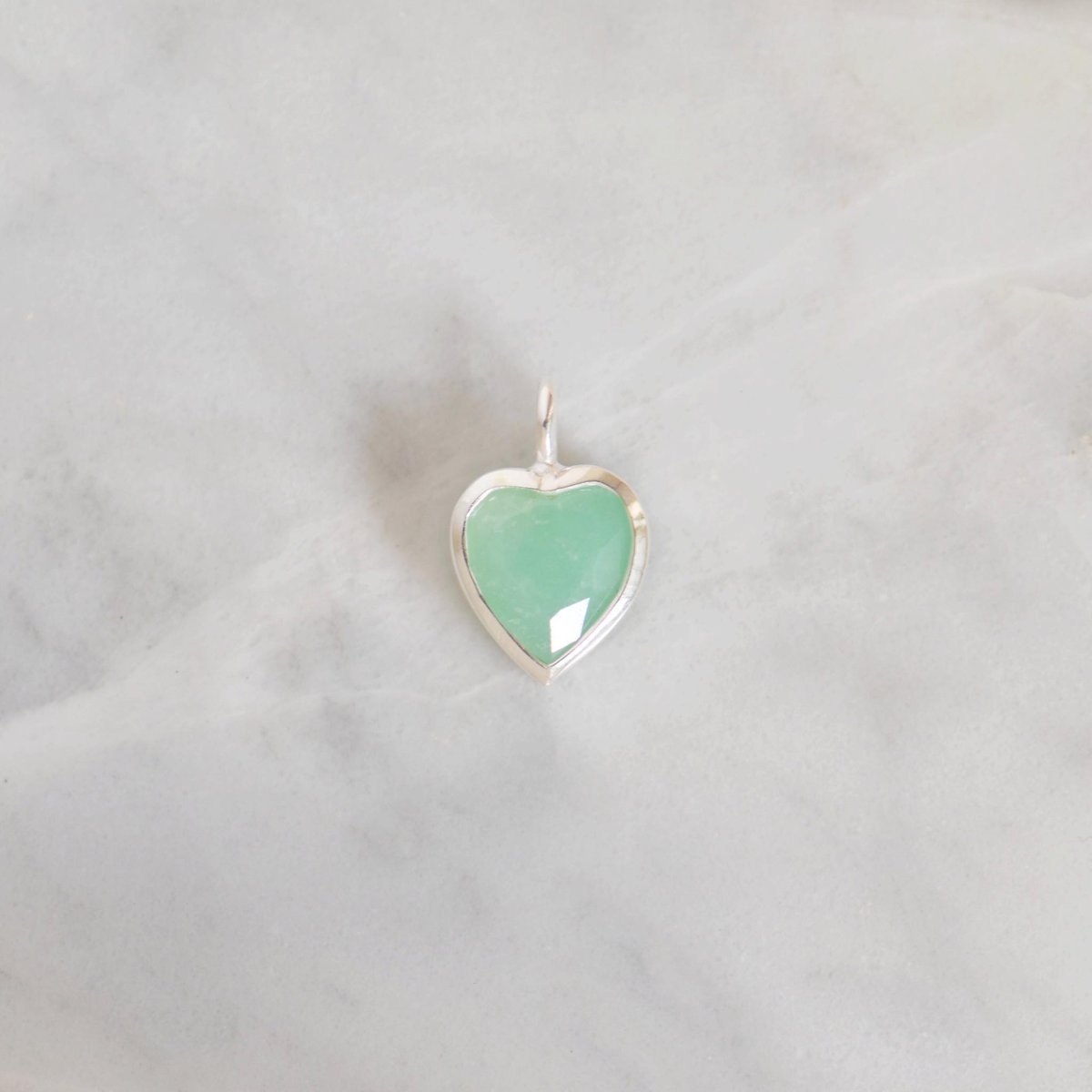 Chrysoprase Heart Shape Diamond Cut Silver Necklace The Dead Bird Jewelry 4454