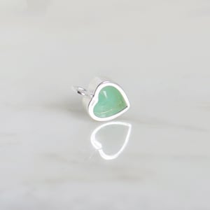 Image of Chrysoprase heart shape diamond cut silver necklace