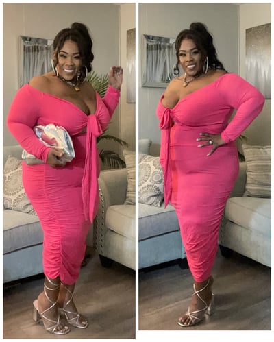 Image of 2PACK PLUS SIZE HOT PINK TIE FRONT RUCHED SIDE DRESS