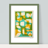 Image 1 of Mustard Aqua Abstract Fabric Print