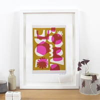 Image 1 of Hot Pink Hexagon Fabric Print