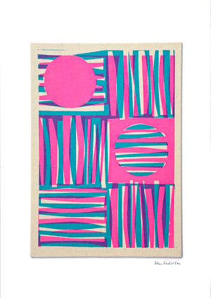Image of Pink Circles and Stripes Fabric Print