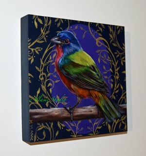 Image of Painting Bunting, Realism Bird Original Oil Painting OOAK 6x6"