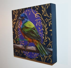 Image of Painting Bunting, Realism Bird Original Oil Painting OOAK 6x6"