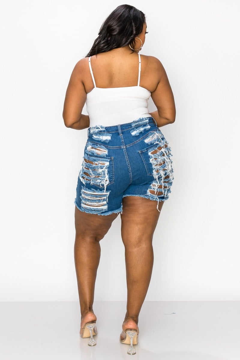 Image of 3PACK PLUS  SIZE DOUBLE SLICED SHORTS-DENIM