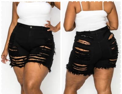 Image of 3PACK PLUS  SIZE DOUBLE SLICED SHORTS-BLACK