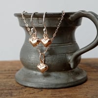 Image 1 of Tiny rose gold hearts ~ pendant and earrings