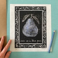Image 1 of Rare as a Blue Pear Linocut (white paper)