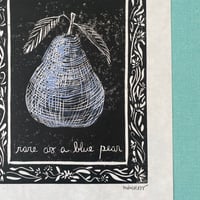 Image 2 of Rare as a Blue Pear Linocut (white paper)