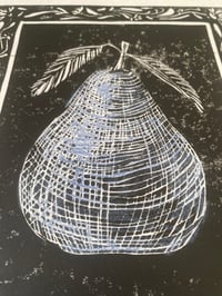 Image 4 of Rare as a Blue Pear Linocut (white paper)