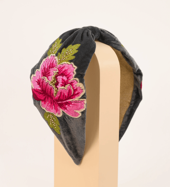 Image of Velvet Embroidered Headband - Peony