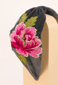 Image 2 of Velvet Embroidered Headband - Peony