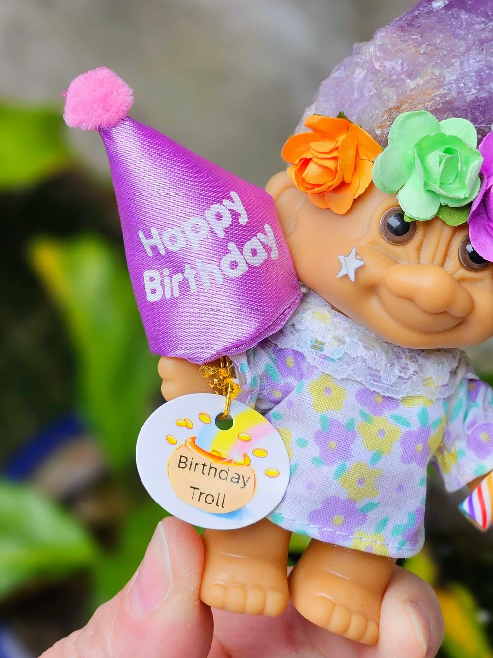 Birthday Bliss Crystal Troll with Party Hat 4.5"