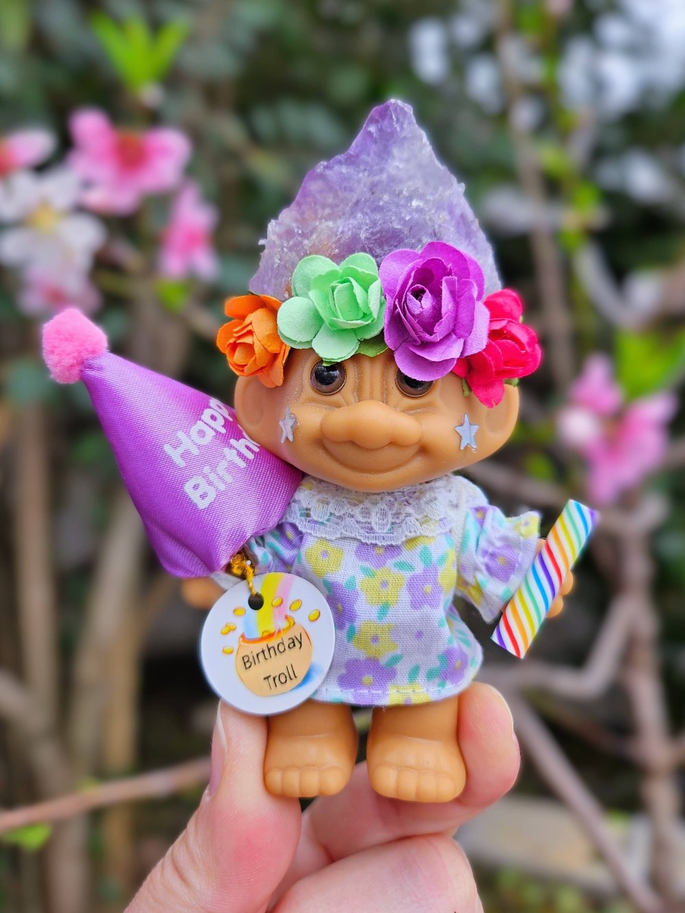Birthday Bliss Crystal Troll with Party Hat 4.5"