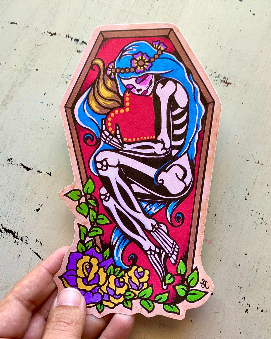 Image of Day of the Dead Girl with Sacred Heart Sticker Decal
