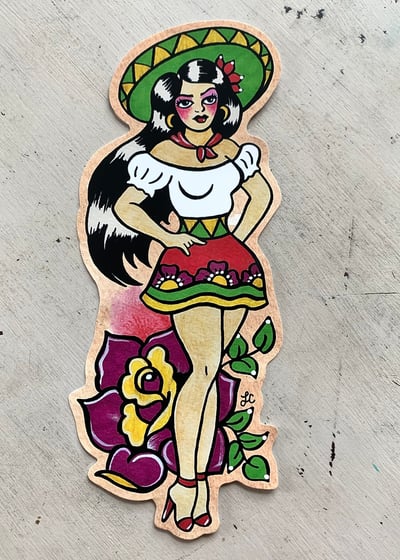 Image of Traditional Tattoo Mexican Pin-up Sticker Decal