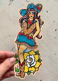 Image 1 of Traditional Tattoo Cowgirl Pin-up Sticker Decal