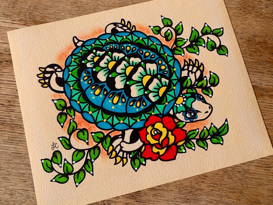 Image of Day of the Dead Turtle Mexican Folk Art Print