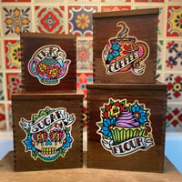 Image 1 of Day of the Dead Canister Label Set Sticker Decals - Flour, Sugar, Coffee, and Tea