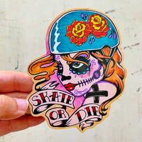 Image 1 of Day of the Dead Roller Derby "Skate Or Die" Sticker Decal