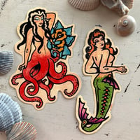 Image 1 of Traditional Tattoo Pin-up Mermaid and Octopus Sticker Decals