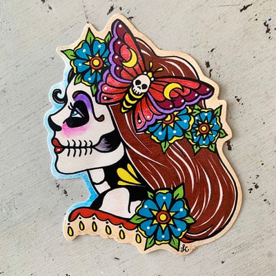 Image of Day of the Dead Girl Moth Garland Sticker Decal
