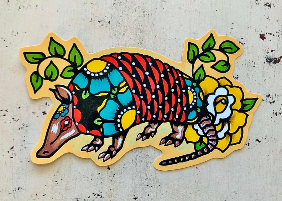 Image of  Traditional Tattoo Armadillo Sticker Decal